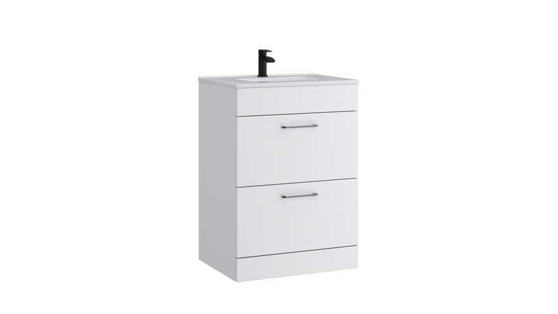 Kartell K-VIT Dove 600mm 2 drawer floor standing vanity unit with white ceramic basin in matt white (DOV600FSDR-SW)