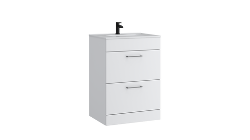 Kartell K-VIT Dove 600mm 2 drawer floor standing vanity unit with white ceramic basin in matt white (DOV600FSDR-SW)