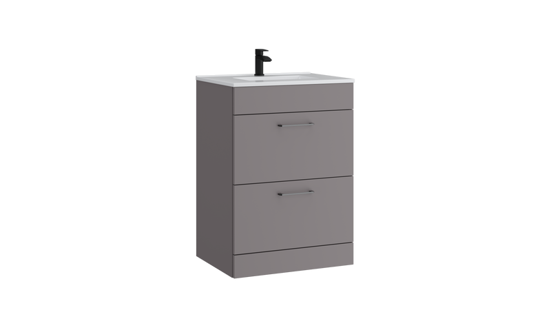 Kartell K-VIT Dove 600mm 2 drawer floor standing vanity unit with white ceramic basin in slate grey (DOV600FSDR-SG)