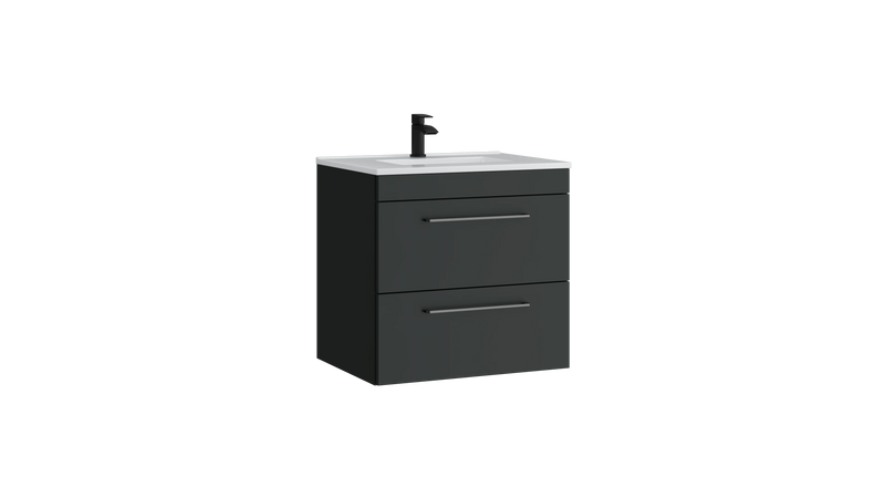 Kartell K-VIT Dove 600mm 2 drawer wall mounted vanity unit with white ceramic basin in matt anthracite (DOV600WMDR-MA)