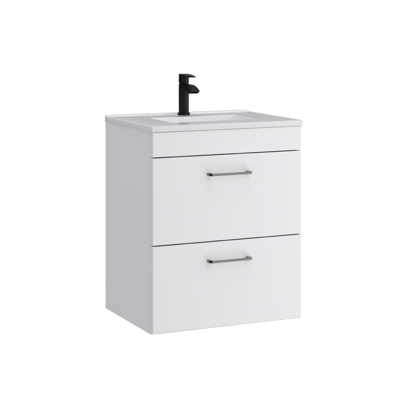 Kartell K-VIT Dove 600mm 2 drawer wall mounted vanity unit with white ceramic basin in matt white (DOV600WMDR-SW)