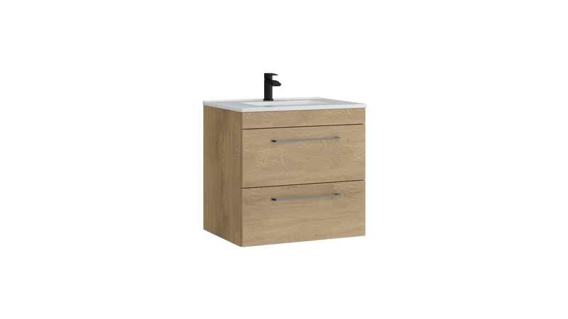 Kartell K-VIT Dove 600mm 2 drawer wall mounted vanity unit with white ceramic basin in torro oak (DOV600WMDR-TO)