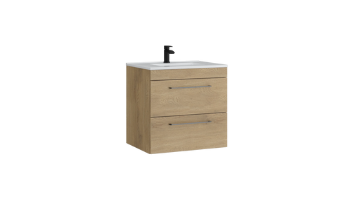Kartell K-VIT Dove 600mm 2 drawer wall mounted vanity unit with white ceramic basin in torro oak (DOV600WMDR-TO)