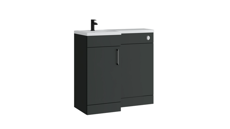 Kartell K-VIT Dove 900mm L-shaped door unit furniture pack in matt anthracite with vanity unit, WC unit and L-shaped ceramic basin