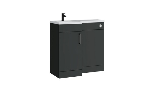 Kartell K-VIT Dove 900mm L-shaped door unit furniture pack in matt anthracite with vanity unit, WC unit and L-shaped ceramic basin (left hand configuration illustrated)