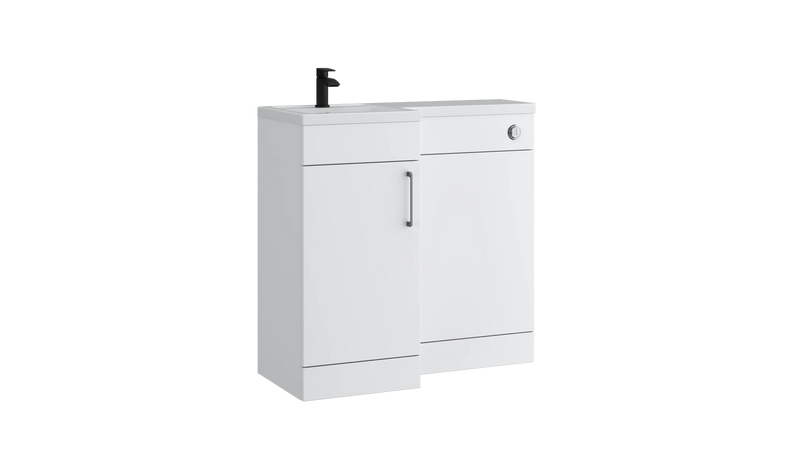 Kartell K-VIT Dove 900mm L-shaped door unit furniture pack in matt white with vanity unit, WC unit and L-shaped ceramic basin