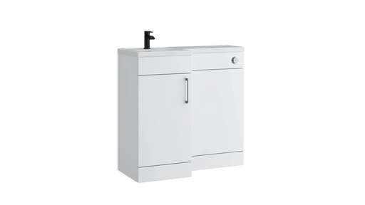 Kartell K-VIT Dove 900mm L-shaped door unit furniture pack in matt white with vanity unit, WC unit and L-shaped ceramic basin