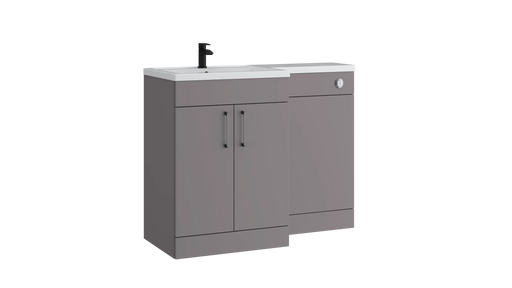 Kartell K-VIT Dove 900mm L-shaped door unit furniture pack in slate grey with vanity unit, WC unit and L-shaped ceramic basin (left hand configuration illustrated)