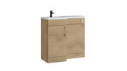 Kartell K-VIT Dove 900mm L-shaped door unit furniture pack in torro oak with vanity unit, WC unit and L-shaped ceramic basin (left hand configuration illustrated)