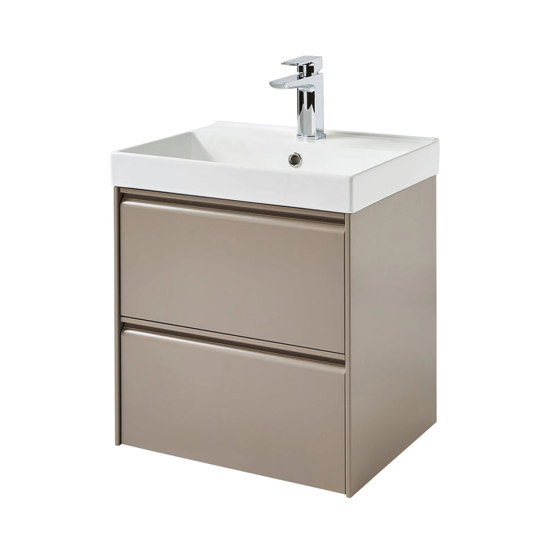 Kartell K-VIT Moon 500mm 2 drawer wall mounted vanity unit with one-piece ceramic basin in cocoa (MOON500WM-C MOON500BAS)