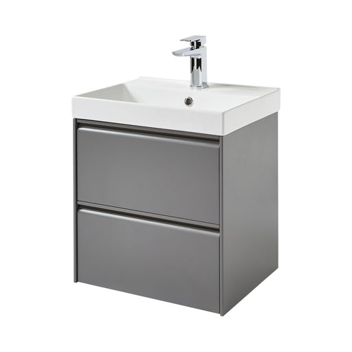 Kartell K-VIT Moon 500mm 2 drawer wall mounted vanity unit with one-piece ceramic basin in matt grey (MOON500WM-G MOON500BAS)