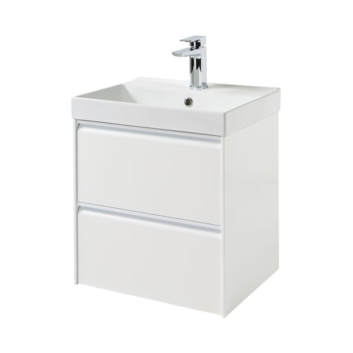 Kartell K-VIT Moon 500mm 2 drawer wall mounted vanity unit with one-piece ceramic basin in matt white (MOON500WM-W MOON500BAS)
