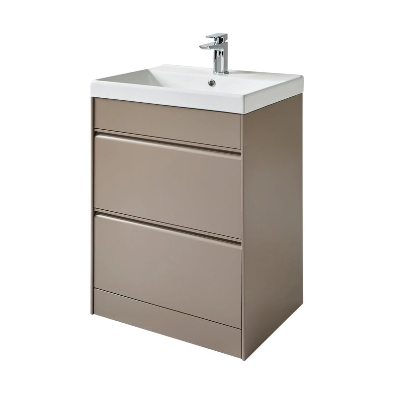 Kartell K-VIT Moon 600mm 2 drawer floor standing vanity unit with one-piece ceramic basin in cocoa (MOON600FS-C MOON600BAS)