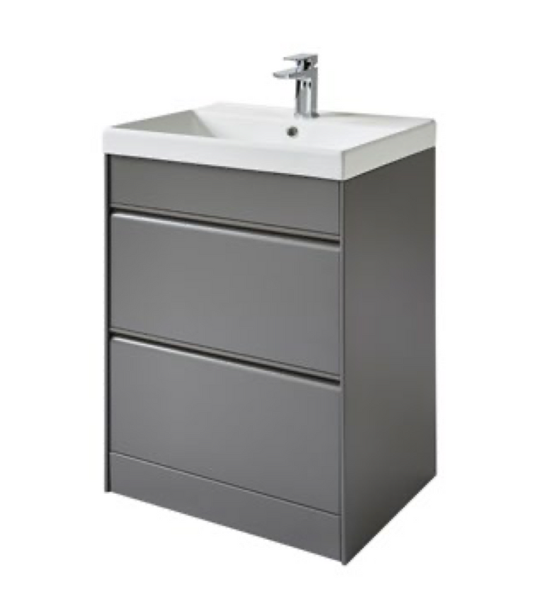 Kartell K-VIT Moon 600mm 2 drawer floor standing vanity unit with one-piece ceramic basin in matt grey (MOON600FS-G MOON600BAS)