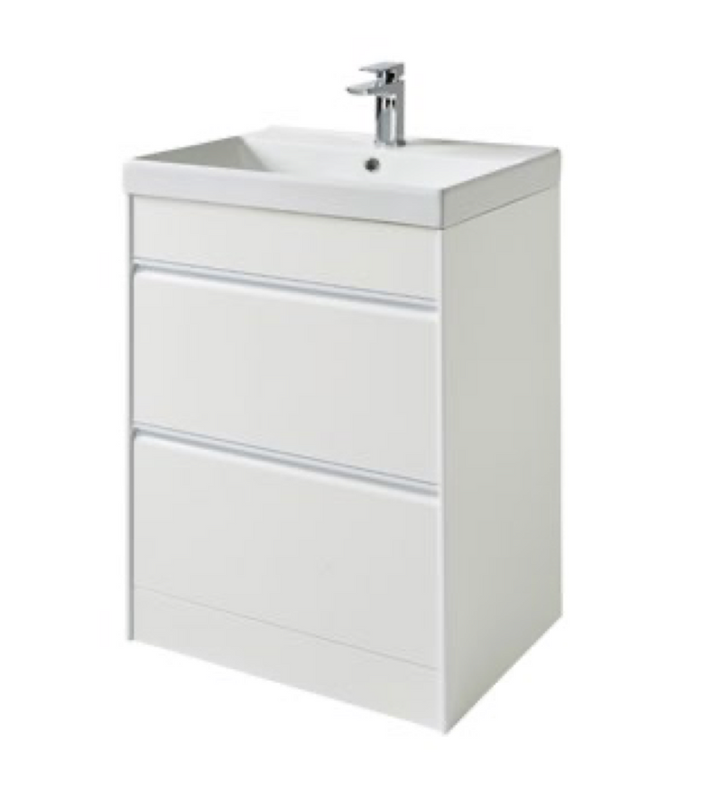 Kartell K-VIT Moon 600mm 2 drawer floor standing vanity unit with one-piece ceramic basin in matt white (MOON600FS-W MOON600BAS)