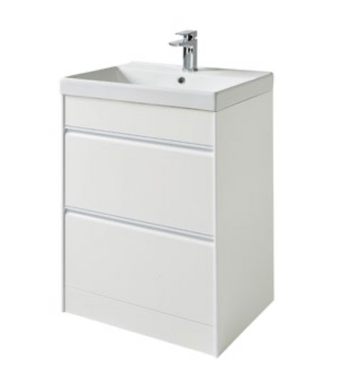 Kartell K-VIT Moon 600mm 2 drawer floor standing vanity unit with one-piece ceramic basin in matt white (MOON600FS-W MOON600BAS)