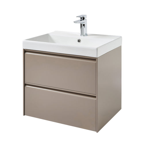 Kartell K-VIT Moon 600mm 2 drawer wall mounted vanity unit with one-piece ceramic basin in cocoa (MOON600WM-C MOON600BAS)