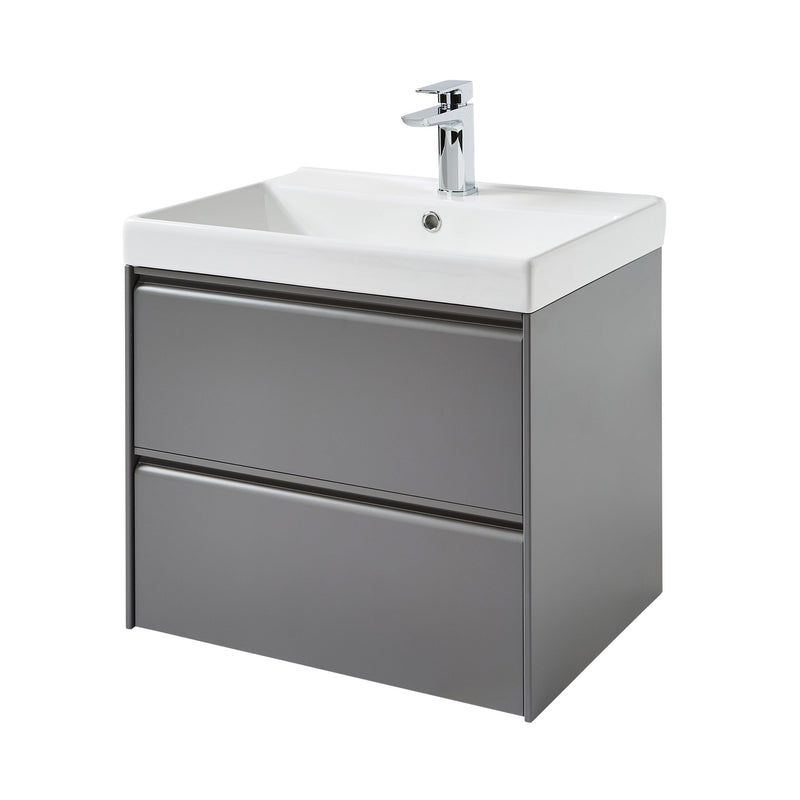 Kartell K-VIT Moon 600mm 2 drawer wall mounted vanity unit with one-piece ceramic basin in matt grey (MOON600WM-G MOON600BAS)