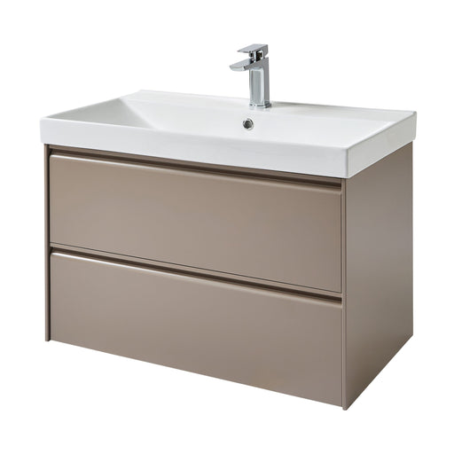 Kartell K-VIT Moon 800mm 2 drawer wall mounted vanity unit with one-piece ceramic basin in cocoa (MOON800WM-C MOON800BAS)