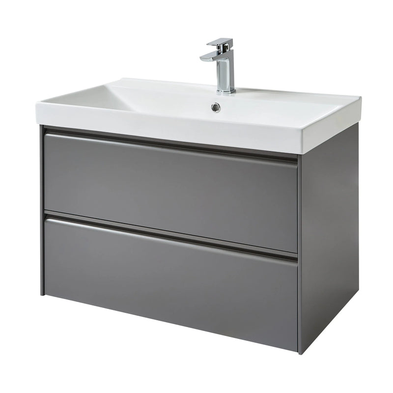 Kartell K-VIT Moon 800mm 2 drawer wall mounted vanity unit with one-piece ceramic basin in matt grey (MOON800WM-G MOON800BAS)