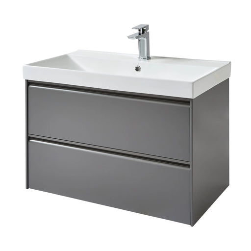 Kartell K-VIT Moon 800mm 2 drawer wall mounted vanity unit with one-piece ceramic basin in matt grey (MOON800WM-G MOON800BAS)