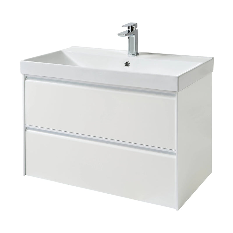 Kartell K-VIT Moon 800mm 2 drawer wall mounted vanity unit with one-piece ceramic basin in matt white (MOON800WM-W MOON800BAS)