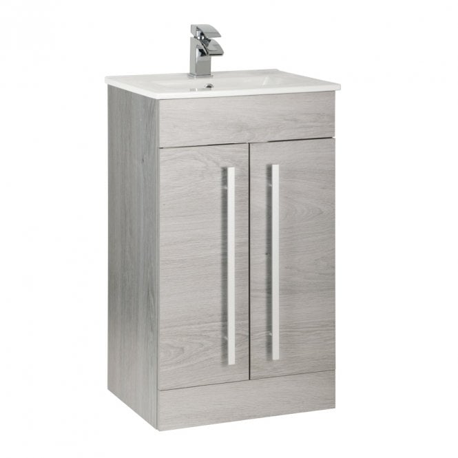 Kartell K-VIT Purity 500mm floor standing 2 door vanity unit with mid depth ceramic basin in silver oak (photo shows standard basin)