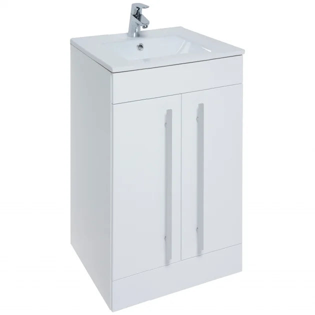 Kartell K-VIT Purity 500mm floor standing 2 door vanity unit with mid depth ceramic basin in white gloss (photo shows standard basin)