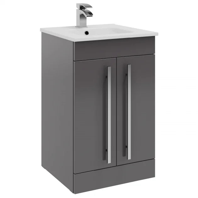 Kartell K-VIT Purity 500mm floor standing 2 door unit and ceramic basin in Storm Grey Gloss (FUR127PU)
