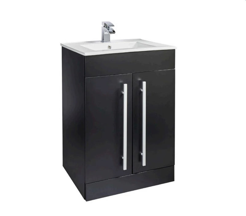 Kartell K-VIT Purity 600mm Floor Standing 2 Door Unit & Ceramic Basin in Matt Black (PMB600DO)