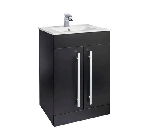 Kartell K-VIT Purity 600mm Floor Standing 2 Door Unit & Ceramic Basin in Matt Black (PMB600DO)