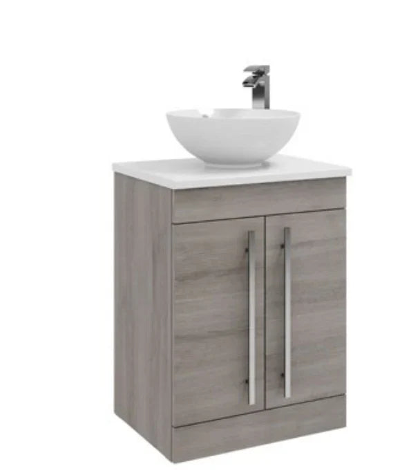 Kartell K-VIT Purity 600mm floor standing 2 door unit with ceramic worktop and sit on bowl in silver oak (PSO600DO FUR433PU FUR435PU)