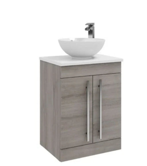 Kartell K-VIT Purity 600mm floor standing 2 door unit with ceramic worktop and sit on bowl in silver oak (PSO600DO FUR433PU FUR435PU)