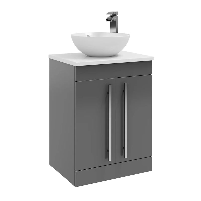 Kartell K-VIT Purity 600mm floor standing 2 door unit with ceramic worktop and sit on bowl in storm grey gloss (FUR003PU FUR433PU FUR435PU)