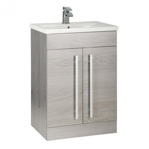 Kartell K-VIT Purity 600mm floor standing 2 door vanity unit with mid depth ceramic basin in silver oak (photo shows standard basin)