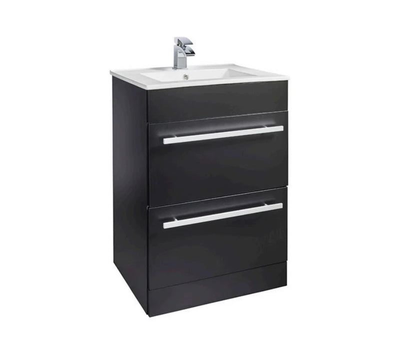 Kartell K-VIT Purity 600mm floor standing 2 drawer unit and ceramic basin in Matt Black (PMB600DR)
