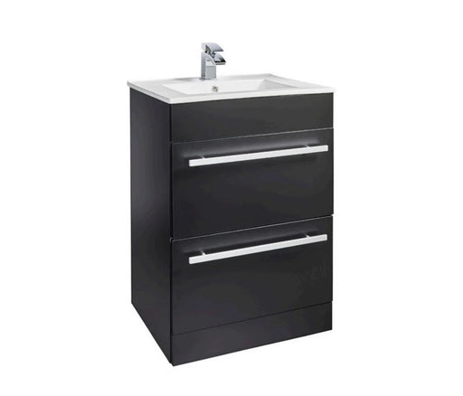 Kartell K-VIT Purity 600mm floor standing 2 drawer unit and ceramic basin in Matt Black (PMB600DR)