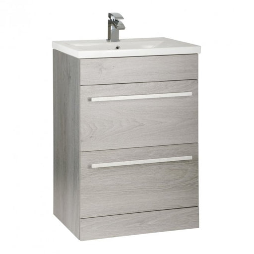 Kartell K-VIT Purity 600mm floor standing 2 drawer unit and ceramic basin in Silver Oak (PSO600DR)