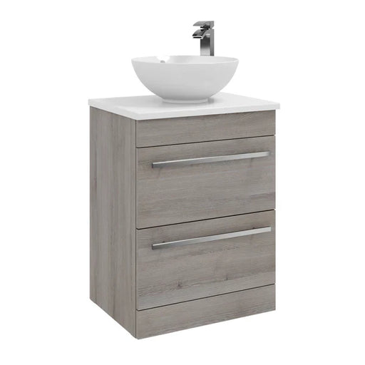 Kartell K-VIT Purity 600mm floor standing 2 drawer unit with ceramic worktop and sit on bowl in silver oak (PSO600DR FUR433PU FUR435PU)