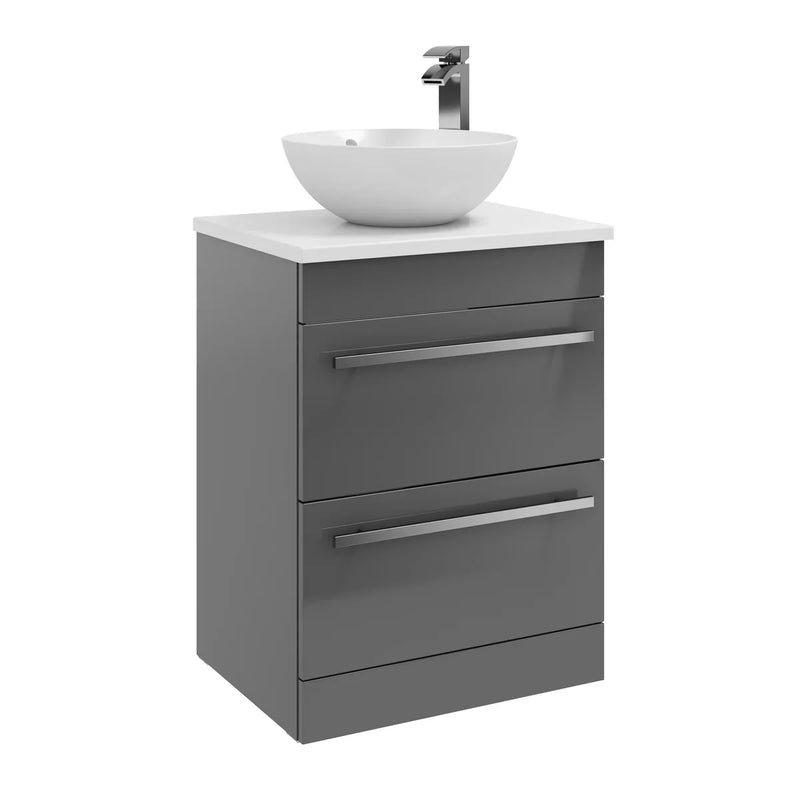 Kartell K-VIT Purity 600mm floor standing 2 drawer unit with ceramic worktop and sit on bowl in storm grey gloss (FUR012PU FUR433PU FUR435PU)