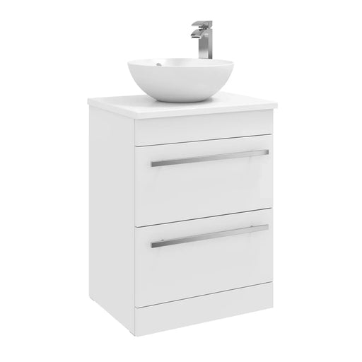 Kartell K-VIT Purity 600mm floor standing 2 drawer unit with ceramic worktop and sit on bowl in white gloss (FUR008PU FUR433PU FUR435PU)