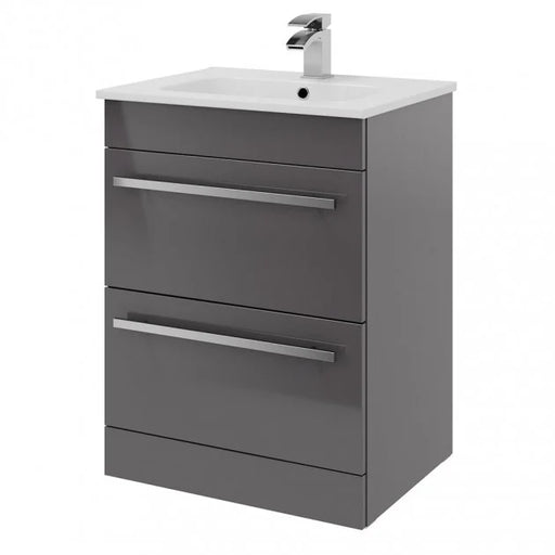 Kartell K-VIT Purity 600mm floor standing 2 drawer vanity unit with mid depth ceramic basin in storm grey gloss (photo shows standard basin)
