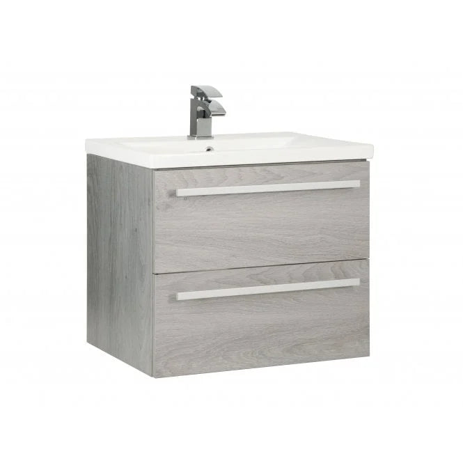 Kartell K-VIT Purity 600mm wall mounted 2 drawer unit and ceramic basin in Silver Oak (PSO600WM)