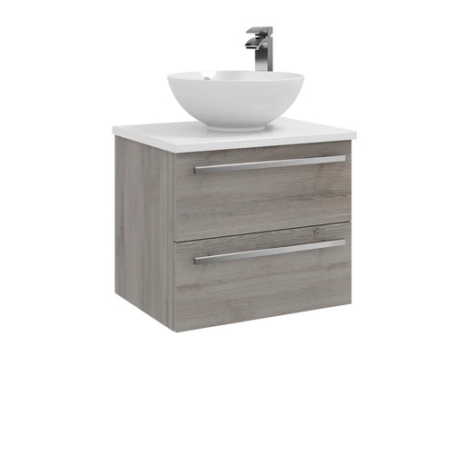 Kartell K-VIT Purity 600mm wall mounted 2 drawer unit with ceramic worktop and sit on bowl in silver oak (PSO600WM FUR433PU FUR435PU)