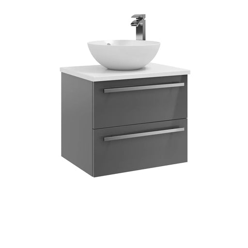 Kartell K-VIT Purity 600mm wall mounted 2 drawer unit with ceramic worktop and sit on bowl in storm grey gloss (FUR026PU FUR433PU FUR435PU)