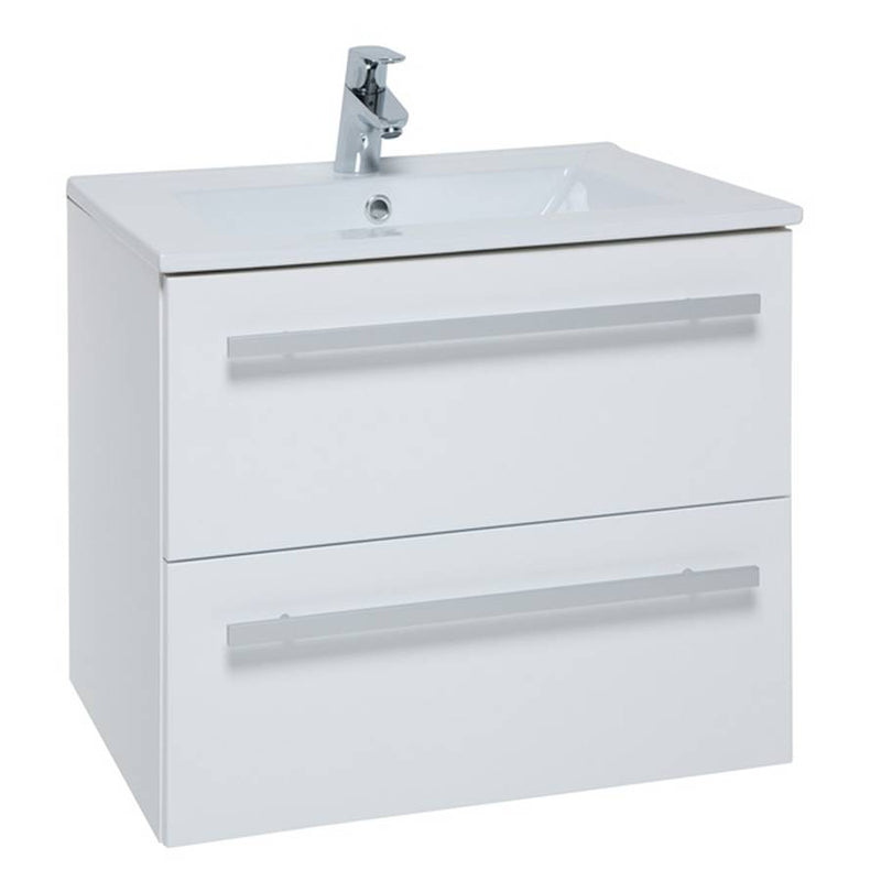 Kartell K-VIT Purity 600mm wall mounted 2 drawer vanity unit with mid depth ceramic basin in white gloss (photo shows standard basin)