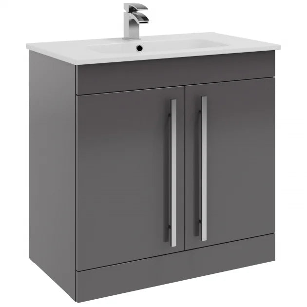 Kartell K-VIT Purity 800mm floor standing 2 door unit and ceramic basin in Storm Grey Gloss (FUR042PU)