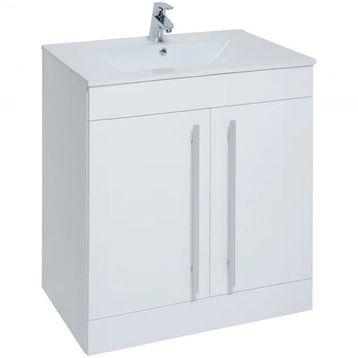 Kartell K-VIT Purity 800mm floor standing 2 door vanity unit with mid depth ceramic basin in white gloss (photo shows standard basin)