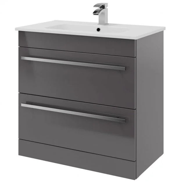 Kartell K-VIT Purity 800mm floor standing 2 drawer vanity unit with ceramic basin in storm grey gloss