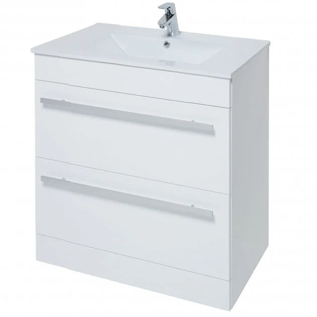 Kartell K-VIT Purity 800mm floor standing 2 drawer vanity unit with ceramic basin in white gloss